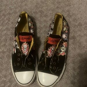 ED HARDY by Christian Audigier ‘Skull Lucky 13’ Tattoo Low Top Slip On Sneakers